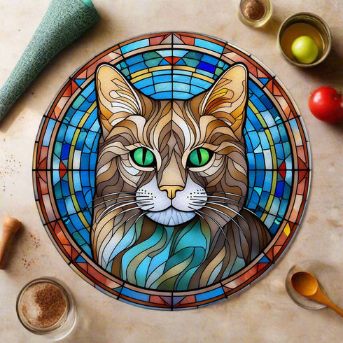Cat Tabby Glass Suncatcher Worktop Saver